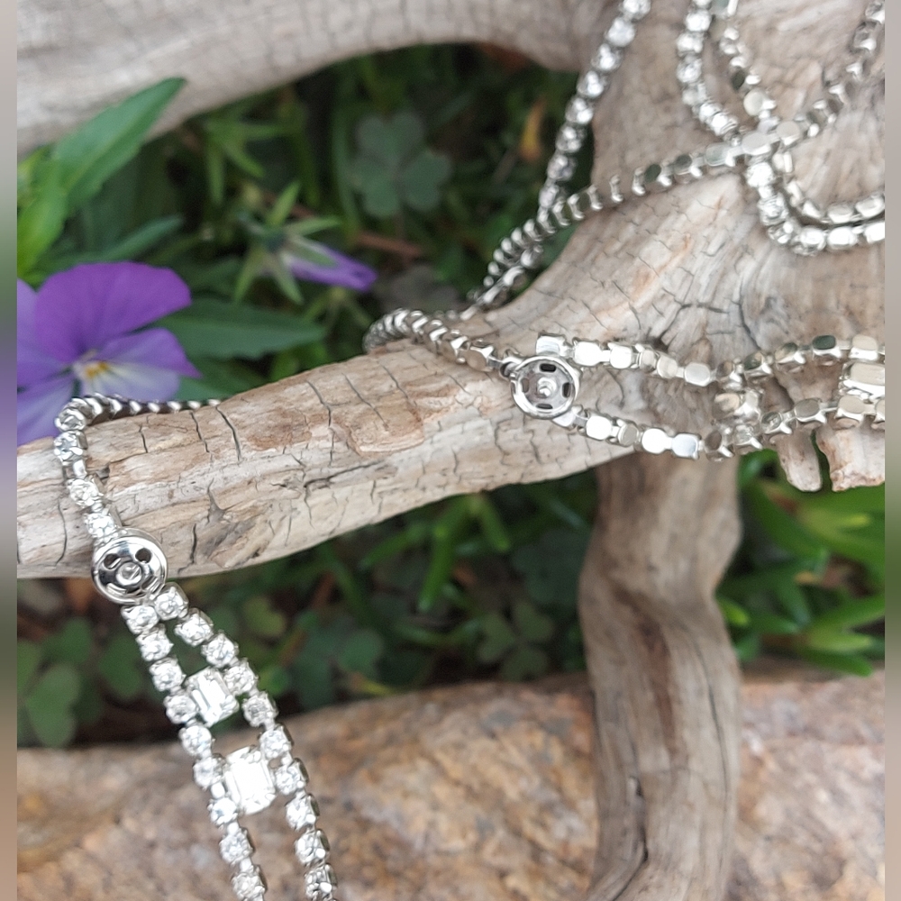 Kramer Rhinestone Earring Set, Backdrop Rhinestone Statement Necklace - Picture 5 of 8